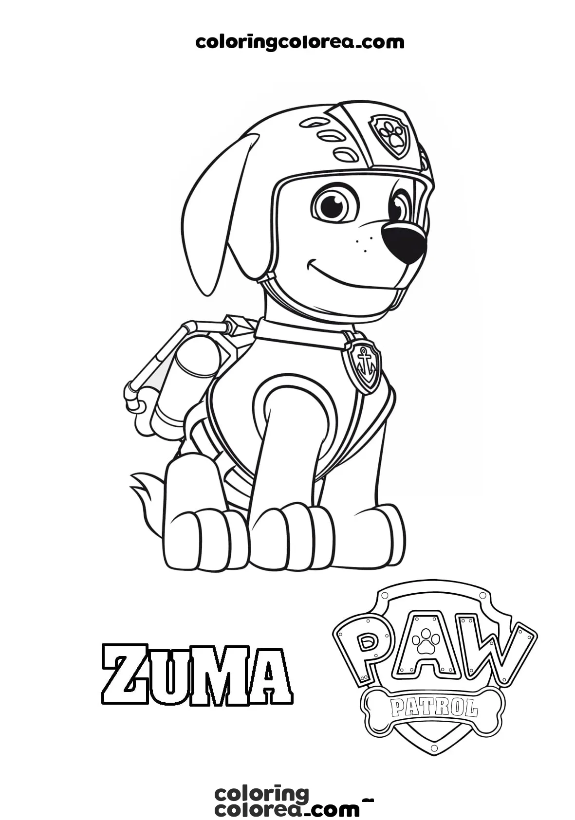 Colorea a Zuma, de la Patrulla Canina y ayúdala en sus rescates acuáticos