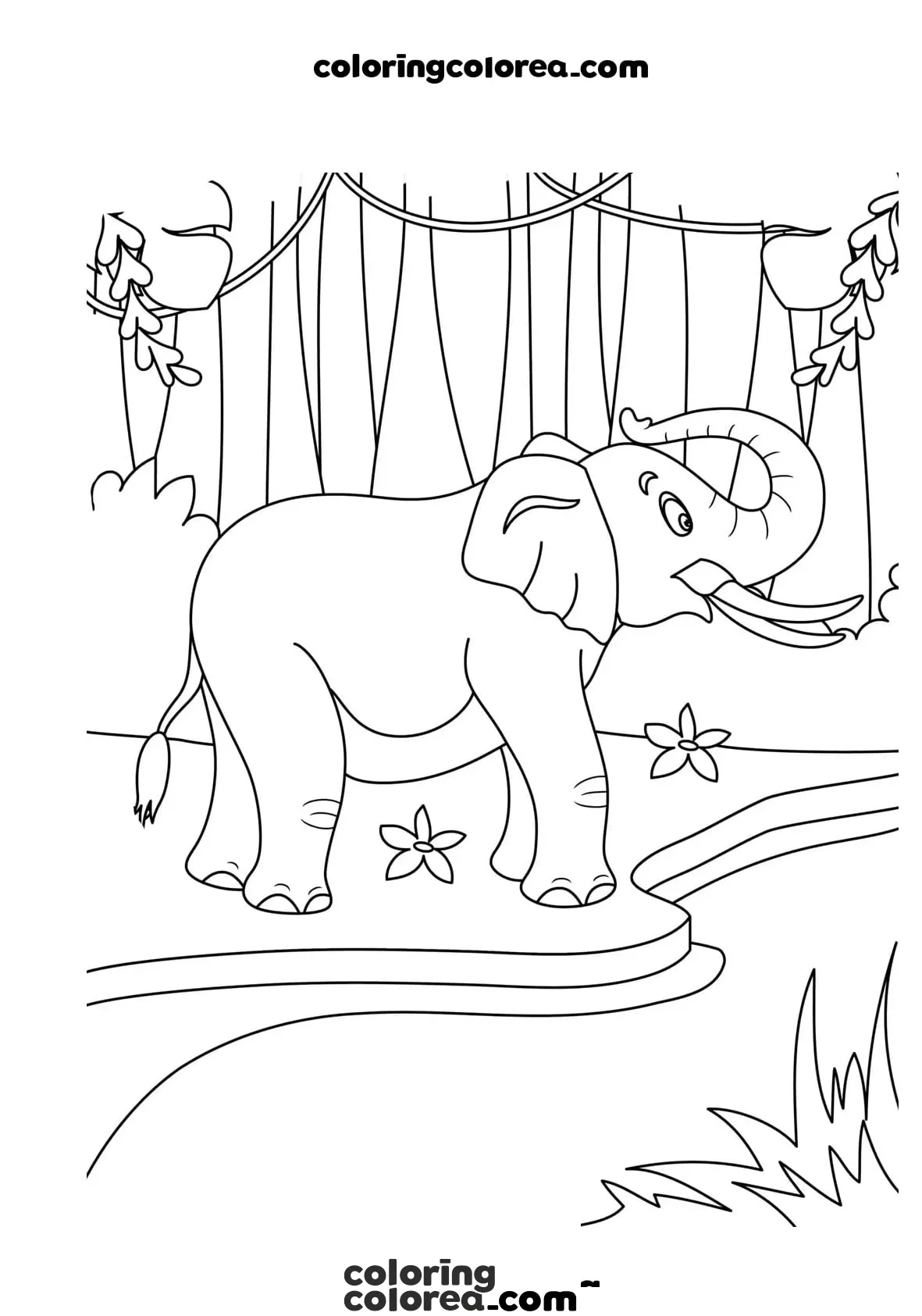 Dibujo para colorear de un elefante adulto en la Selva