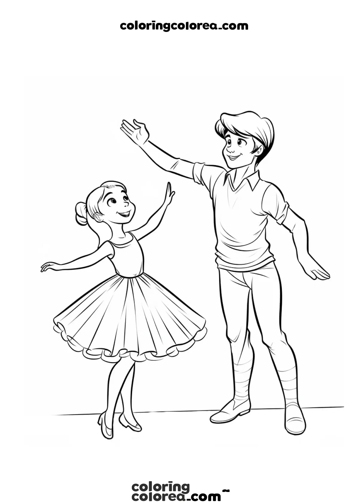 Colorea gratis el dibujo de dos bailarines de balllet