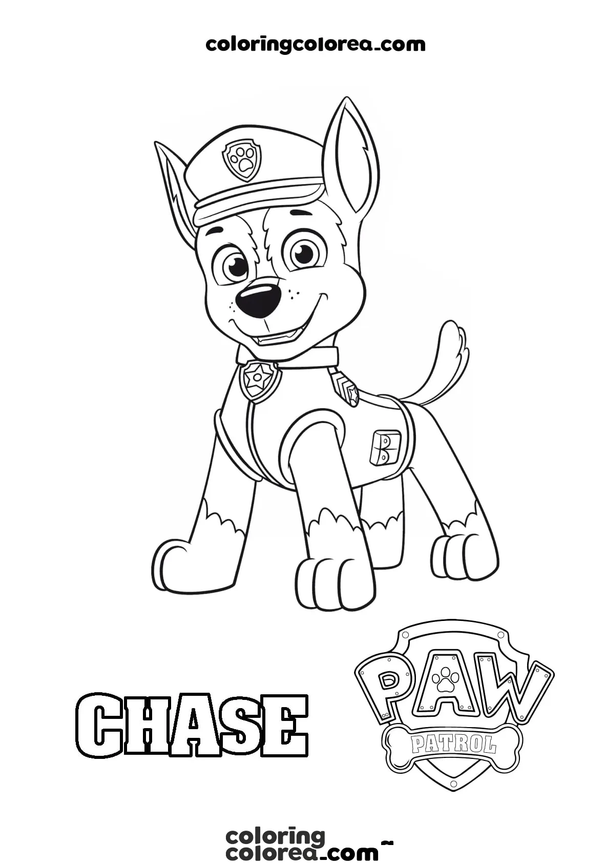 Dibujo gratis para colorear del Chase, el super jefe de la Patrulla Canina