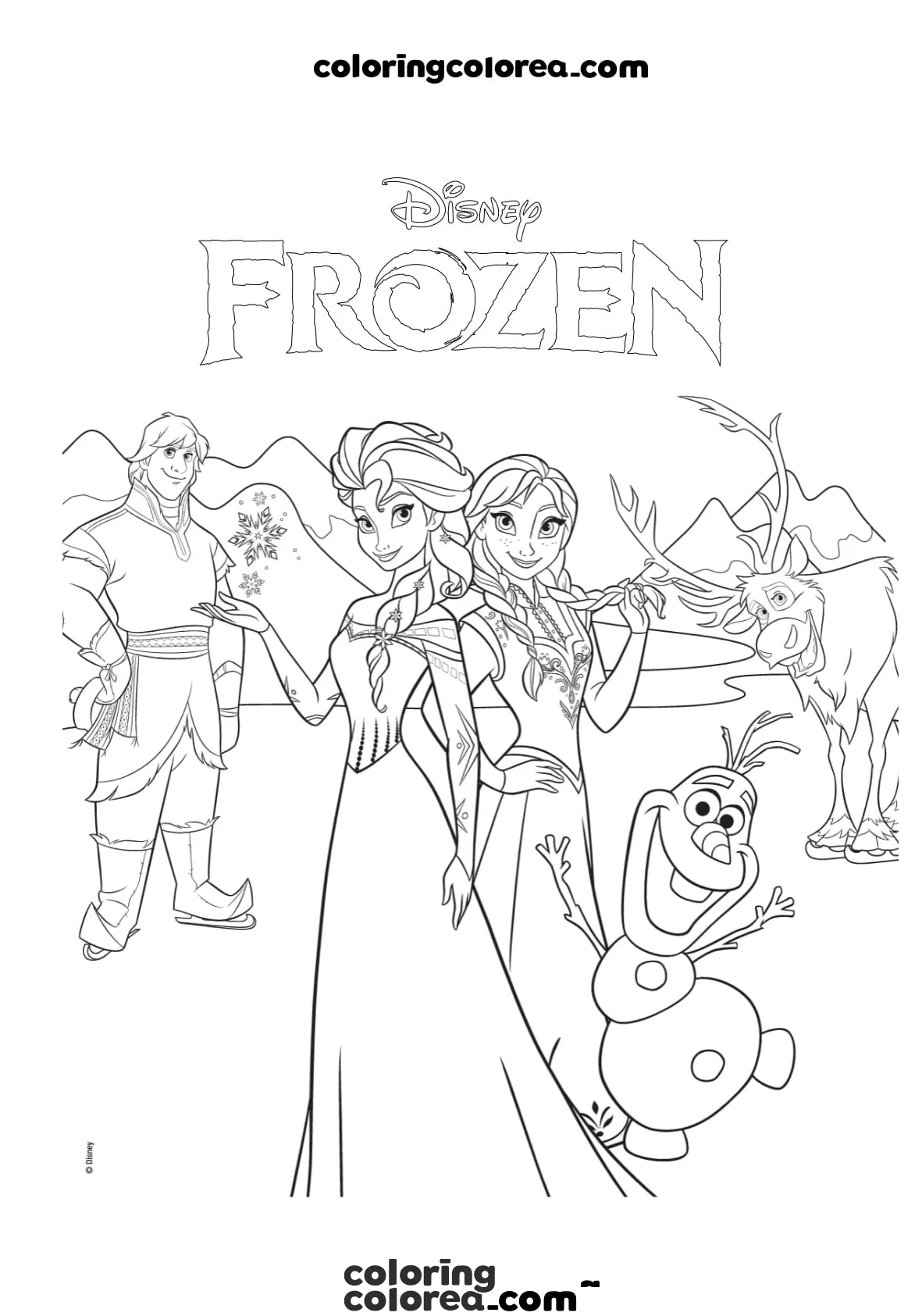 Dibujo para colorear de los personajes de Frozen