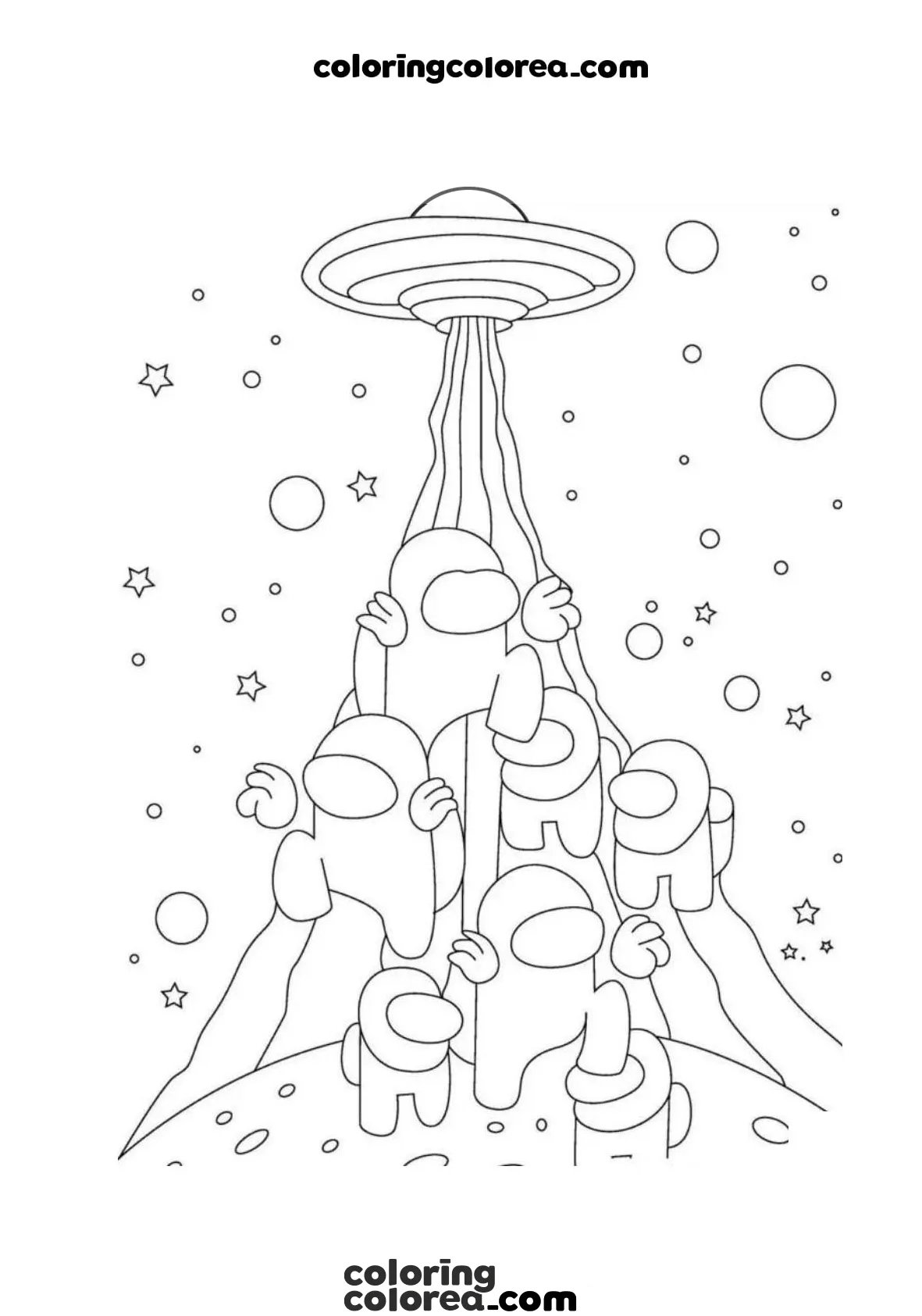 Dibujo para colorear gratis de Among us subiendo a la nace espacial