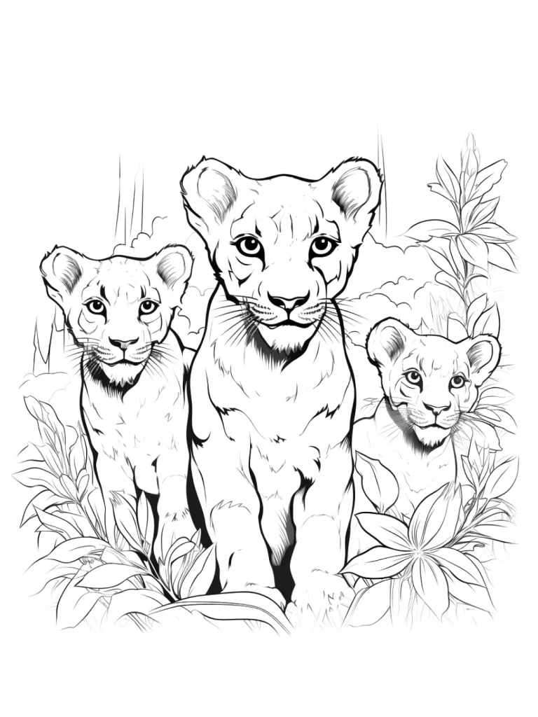 colorear leonas - Pequeños monos amigos