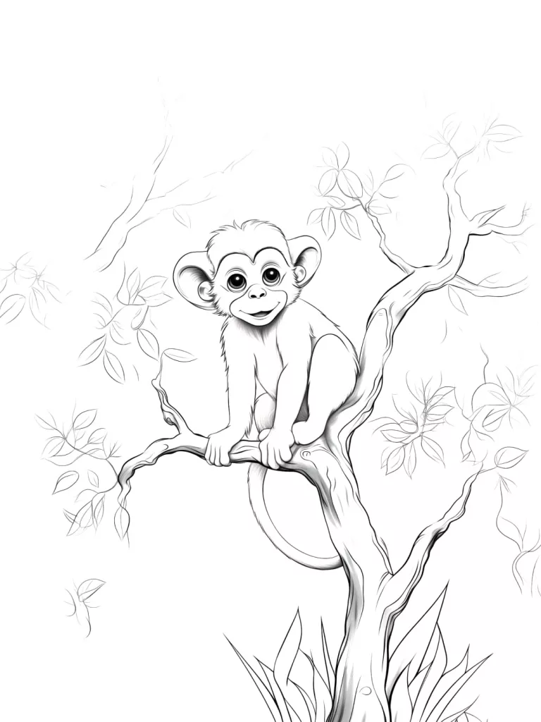 colorear mono arbol - Amigos fantasmas
