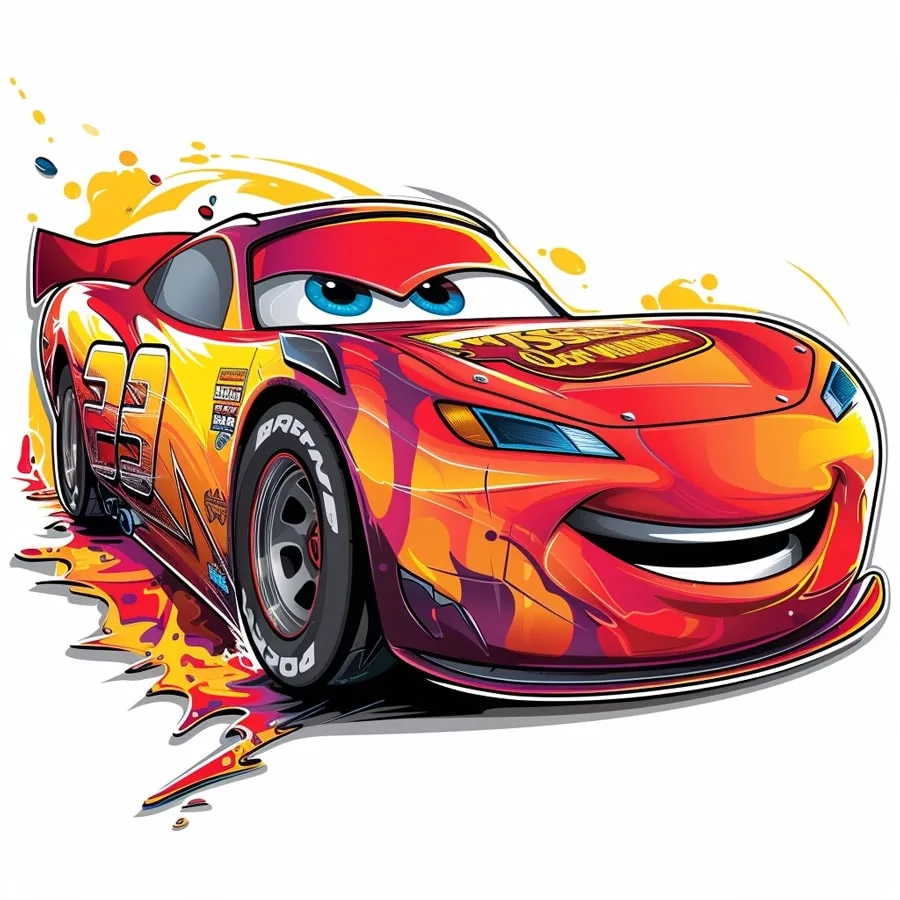 Ilustración que nos recuerda a Rayo McQueen, el veloz coche de carreras de Cars