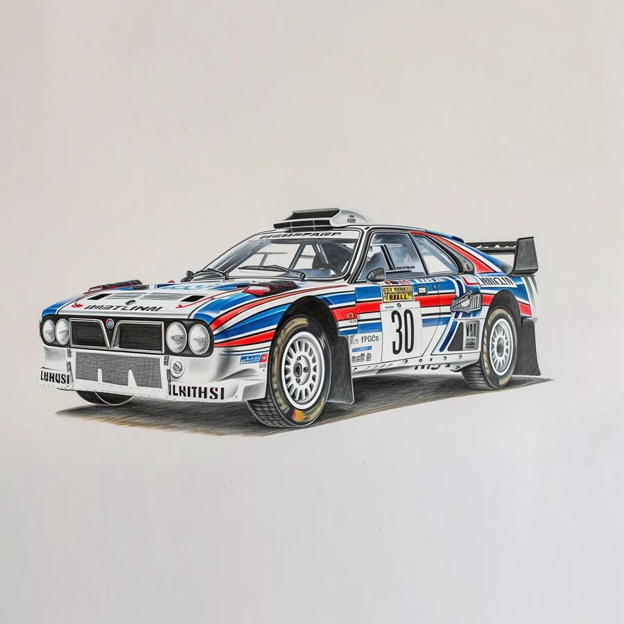 Ilustración de uno de los míticos coches de rally