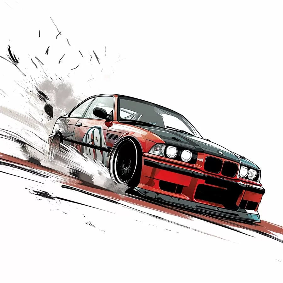 Ilustración de un coche de carreras derrapando