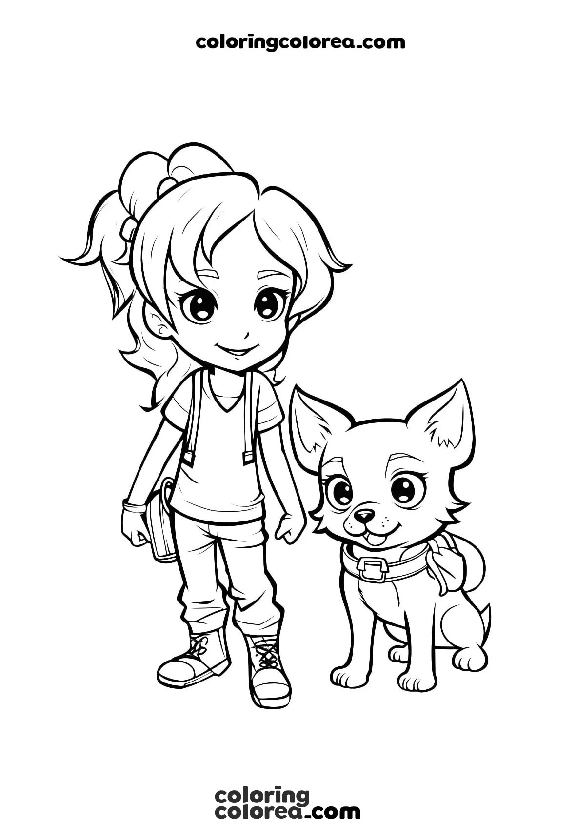 Girl walking with her dog