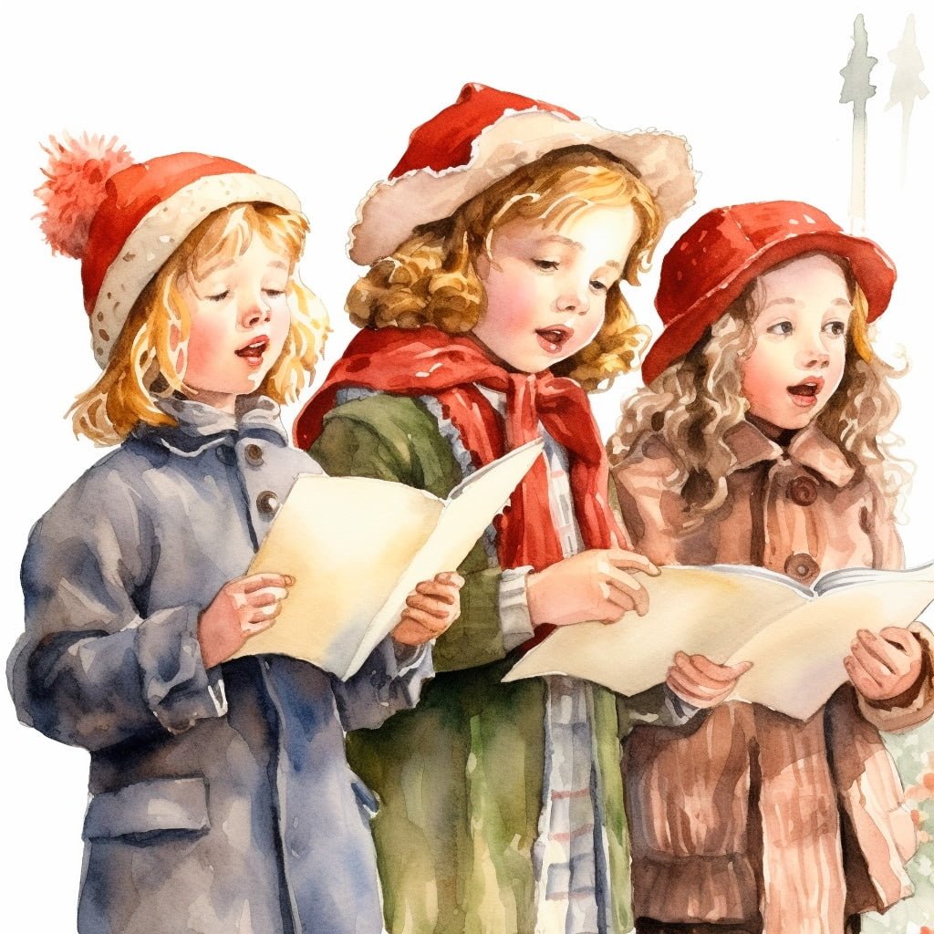 Dibujo de tres niñas cantando villancicos