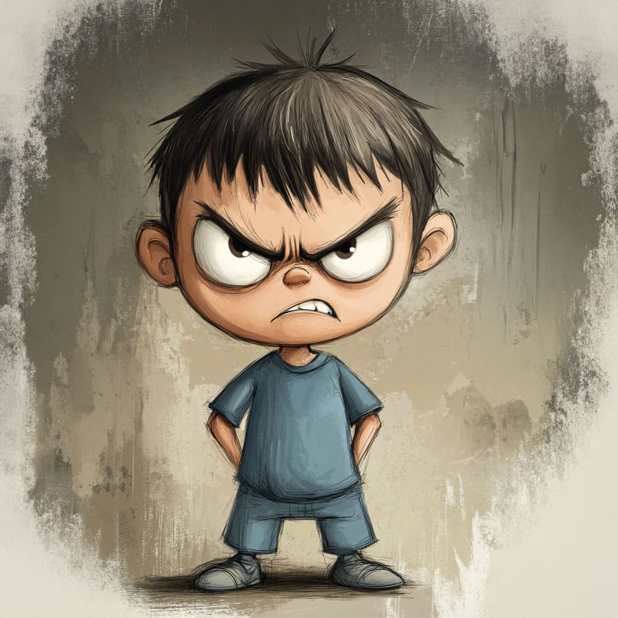 Illustration of an angry child on a dark background