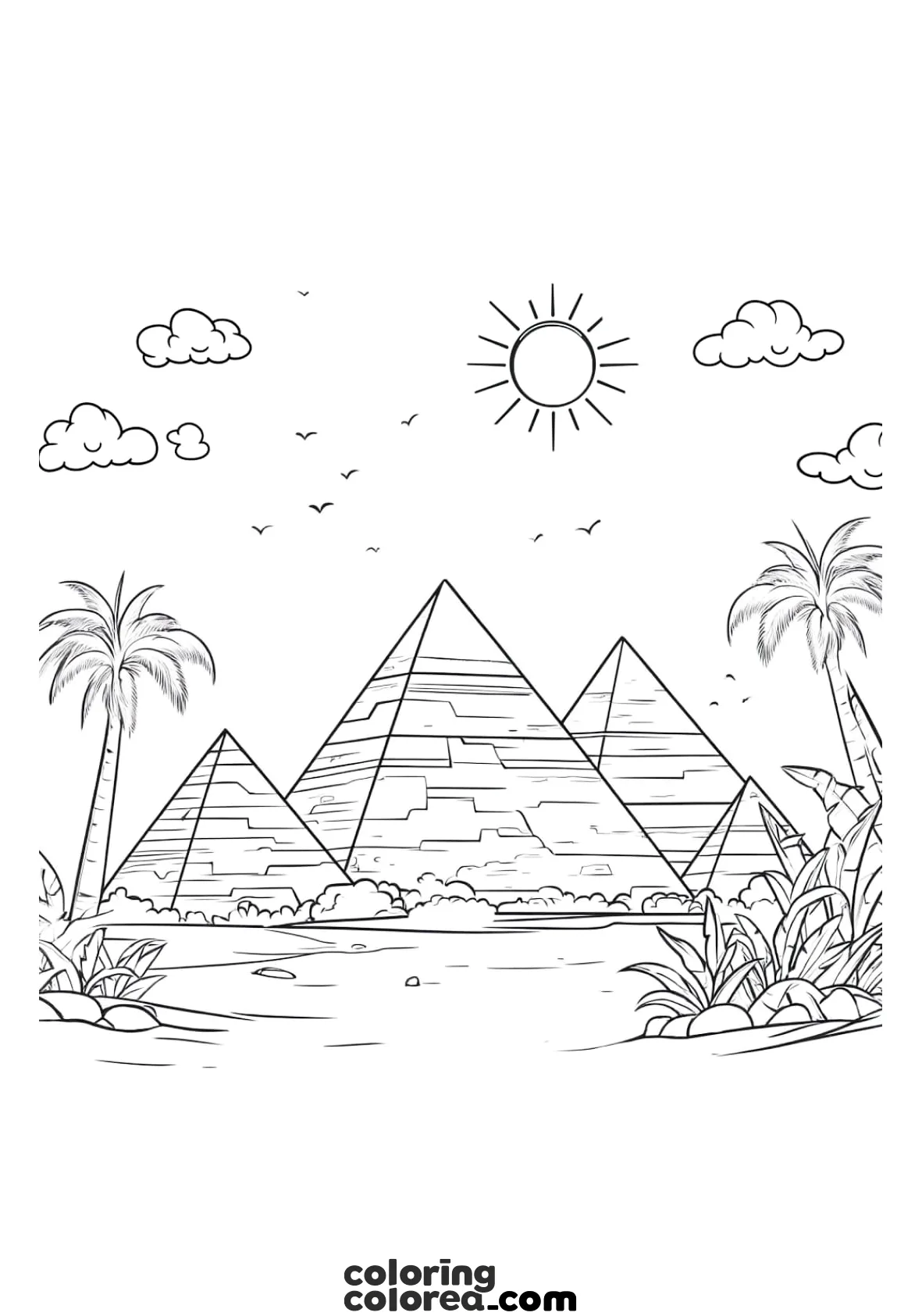 Pyramids of Egypt colouring page drawing