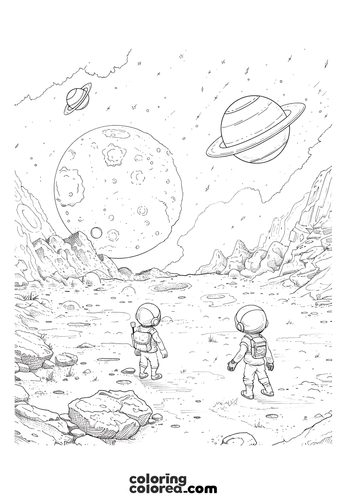 Colouring drawing of a space landscape, on some unknown planet.