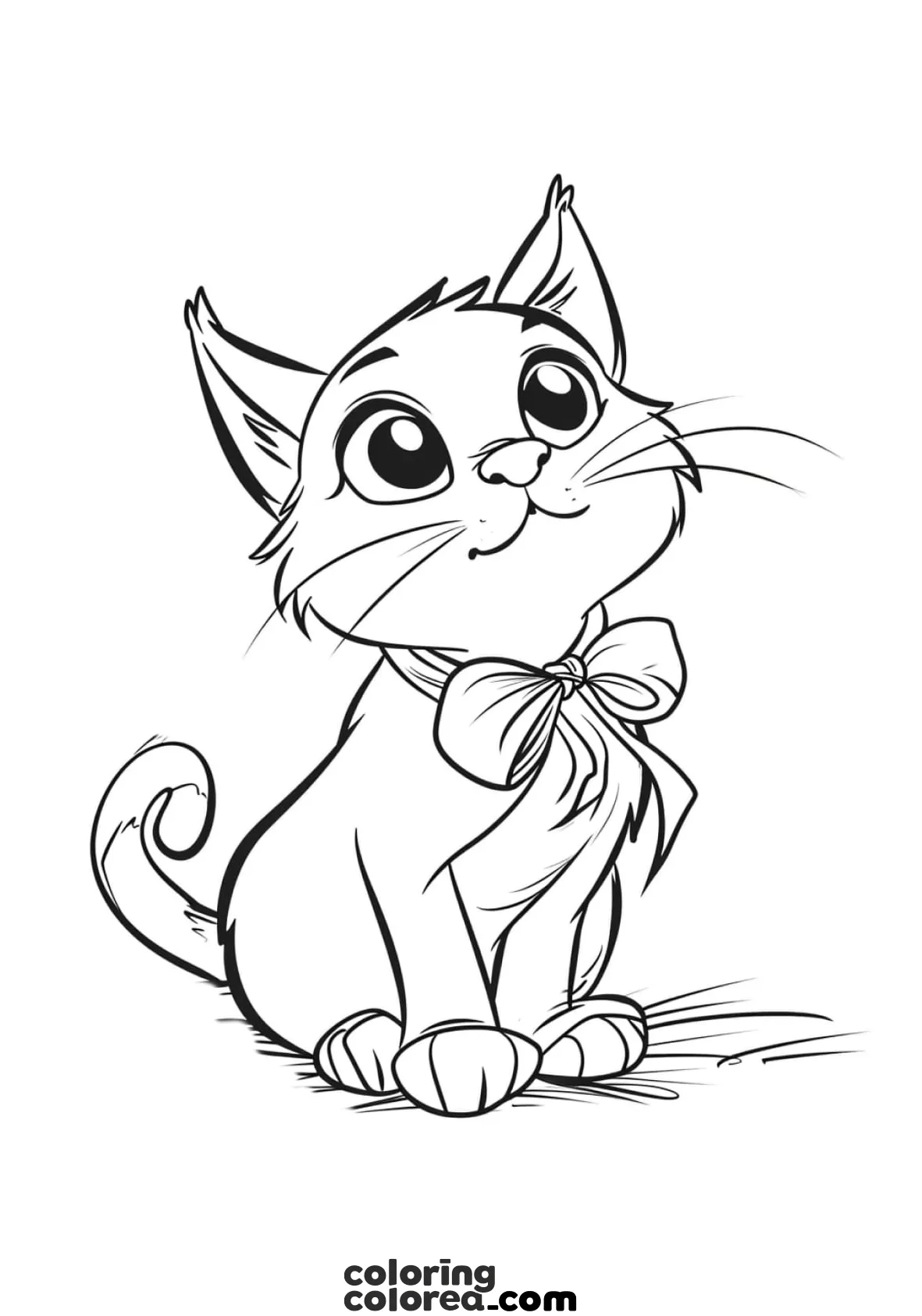 Dibujo para colorear de un gatito con lazo