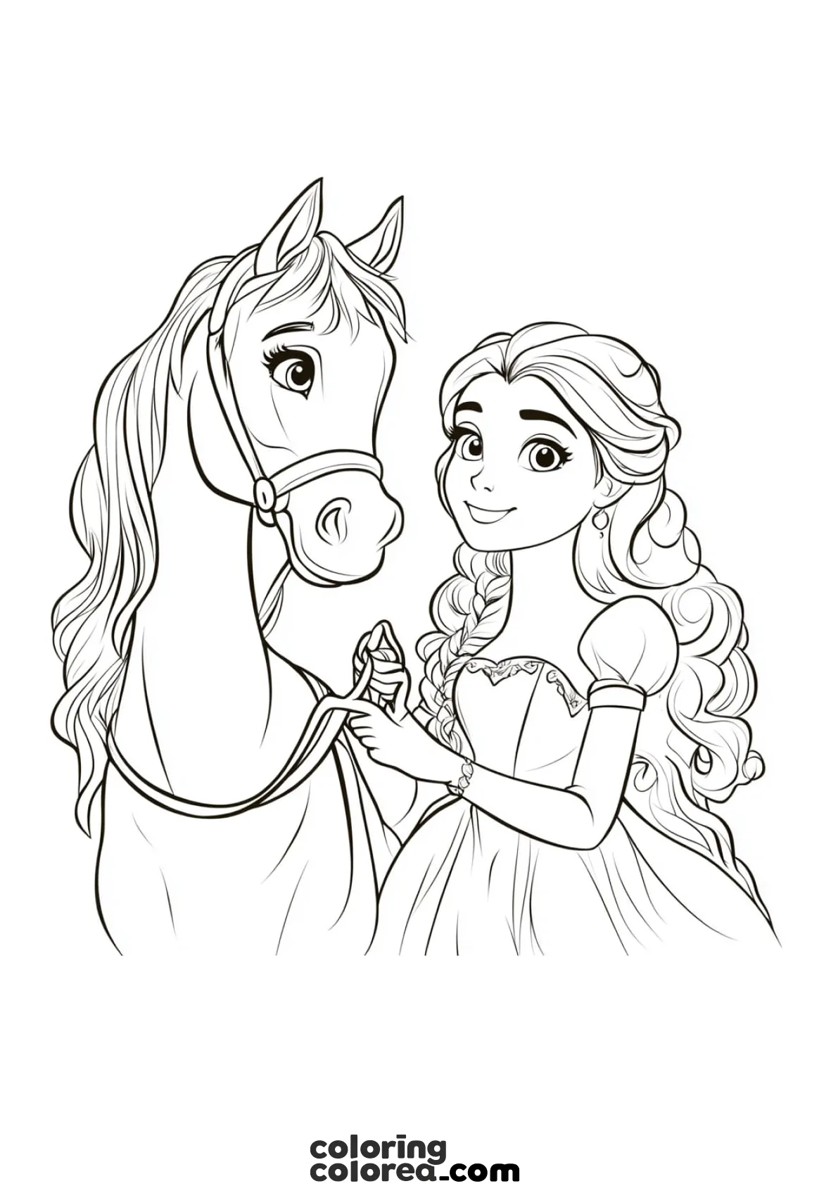 Dibujo para colorear de la princesa y su caballo