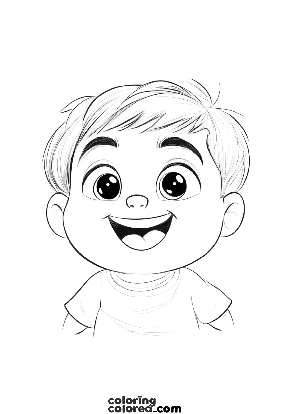 Colouring drawing of a smiling child. We identify the emotions: Joy, happiness