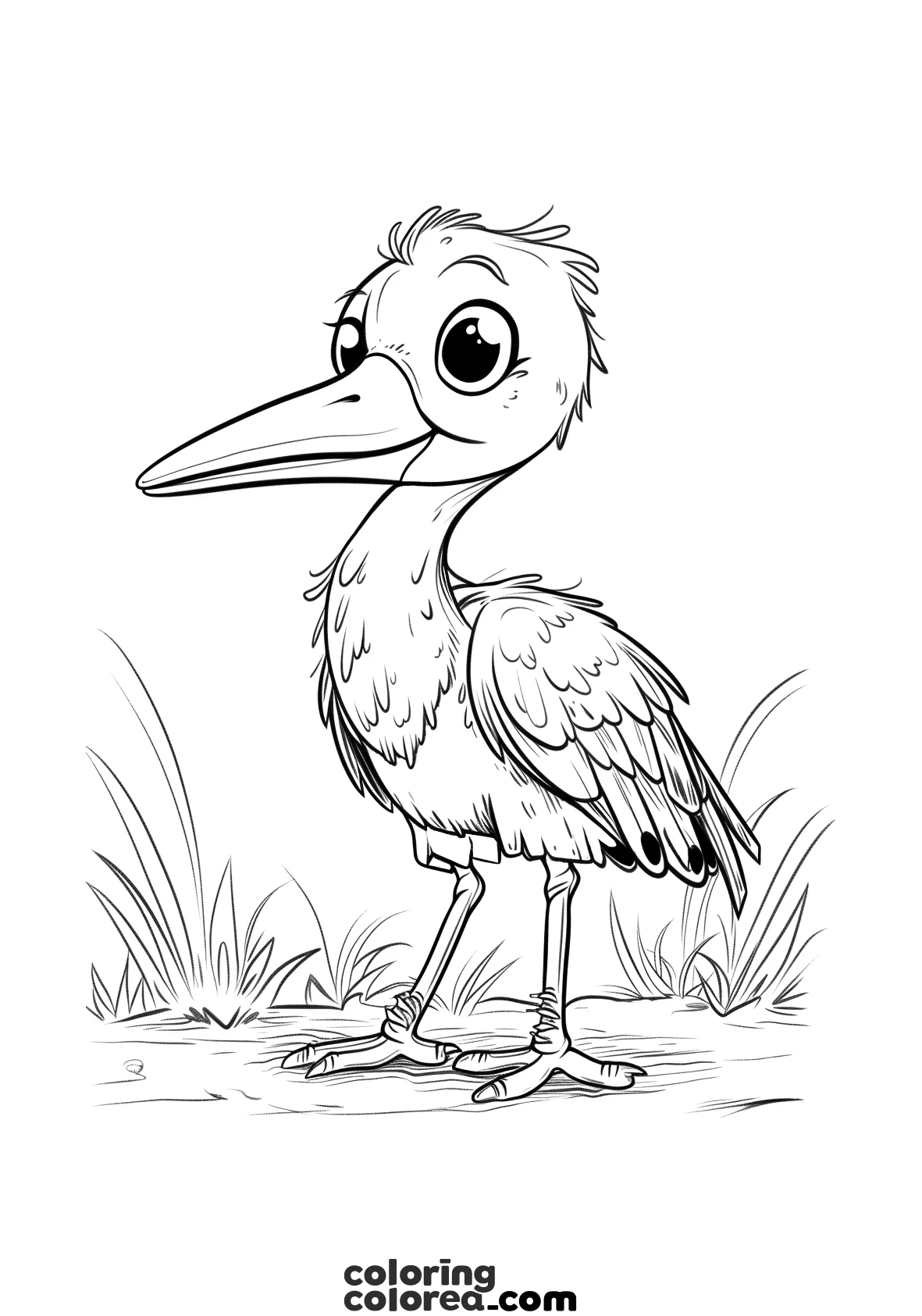 Drawing of a stork for colouring in
