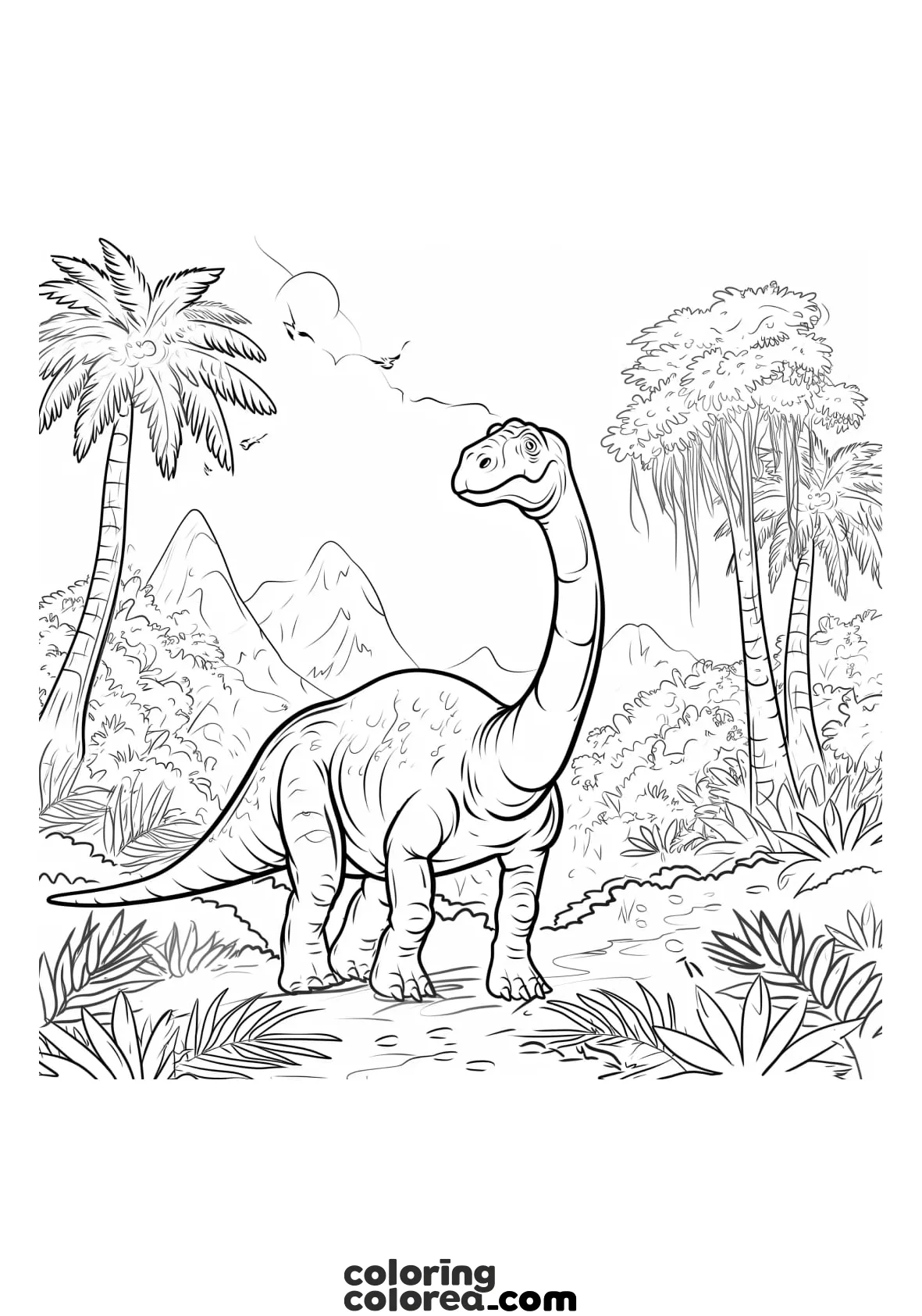 Colouring drawing of an adult Diplodocus Dinosaur