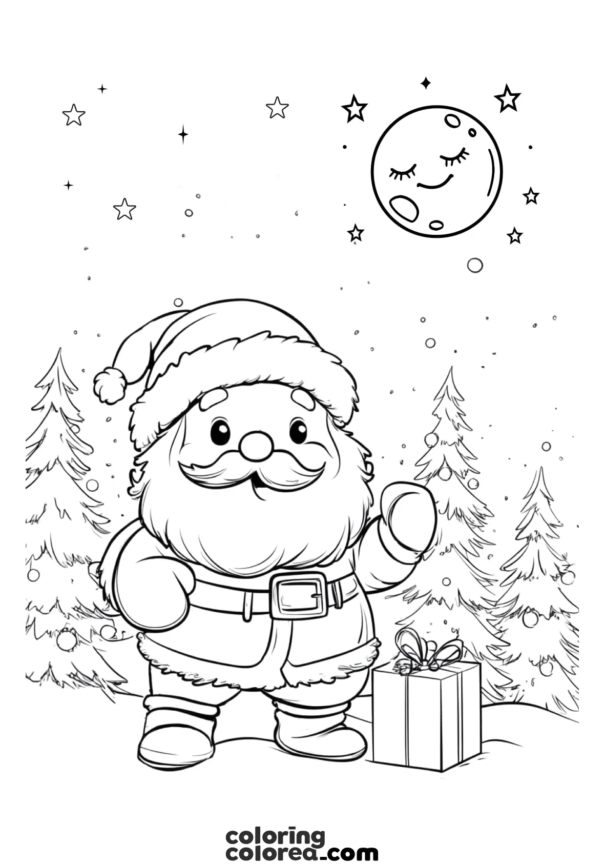 Father Christmas on Christmas Eve colouring drawing