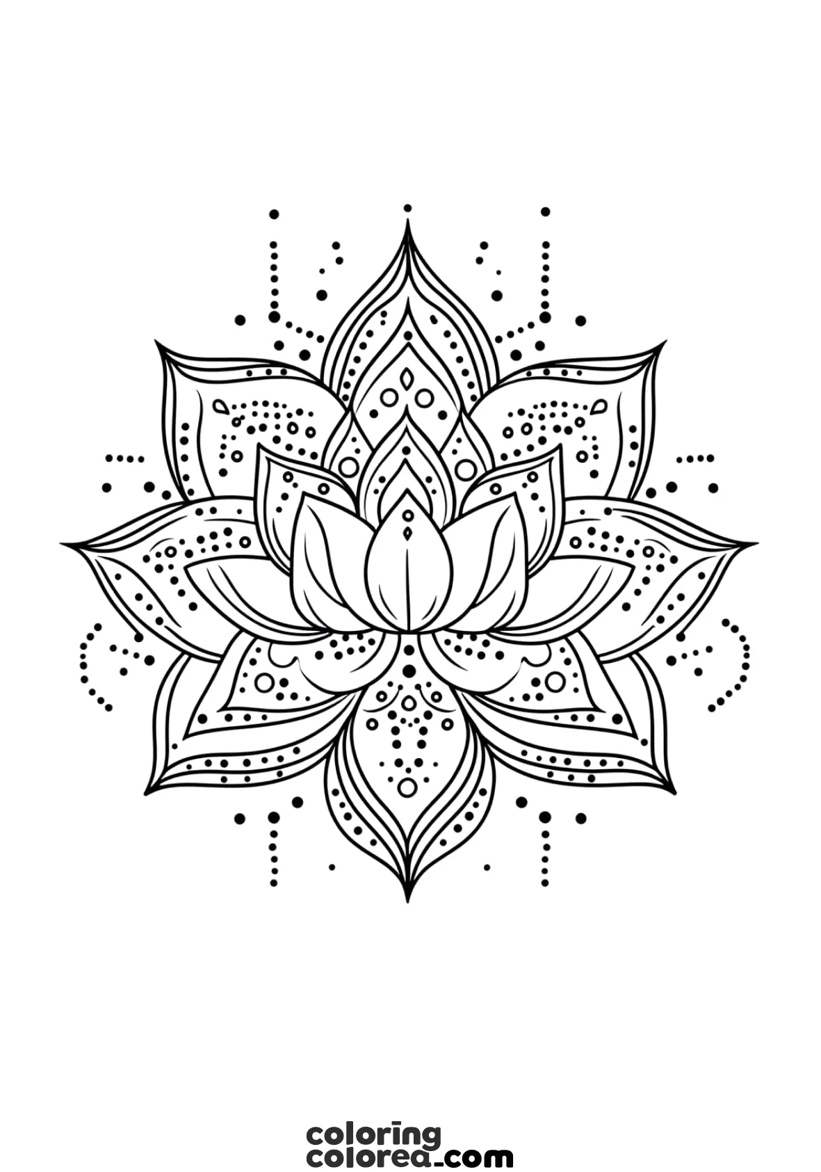 Drawing of a lotus flower mandala to colour in