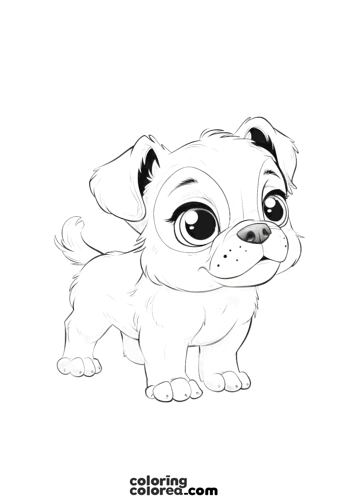 Dibujo para colorear de un perro pequeño, cachorro de raza pug