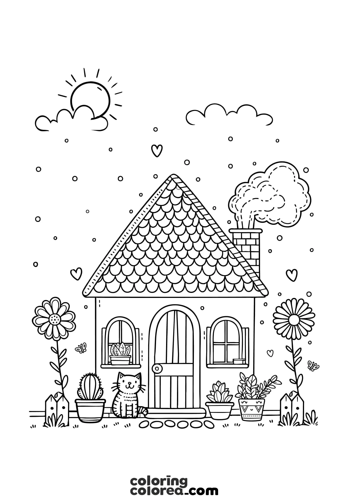 Colouring drawing of a beautiful house