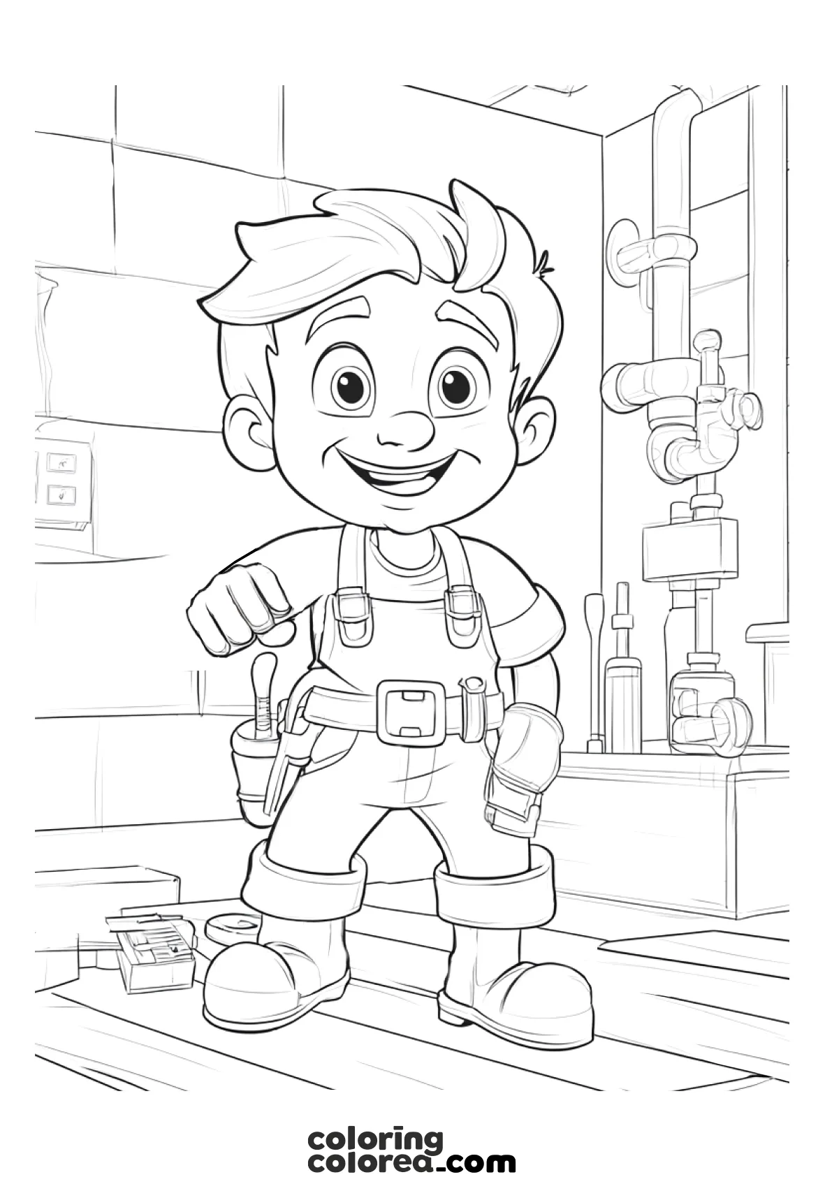 Colouring drawing of a plumber