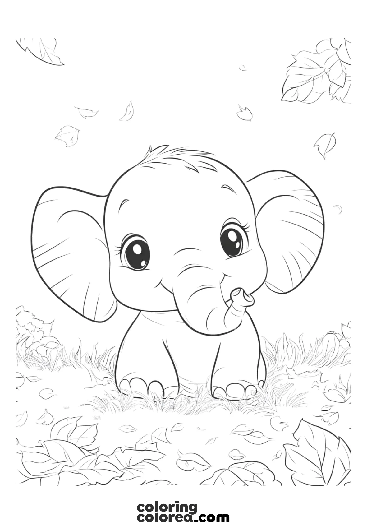 Dibujo para colorear de un pequeño elefante asiático