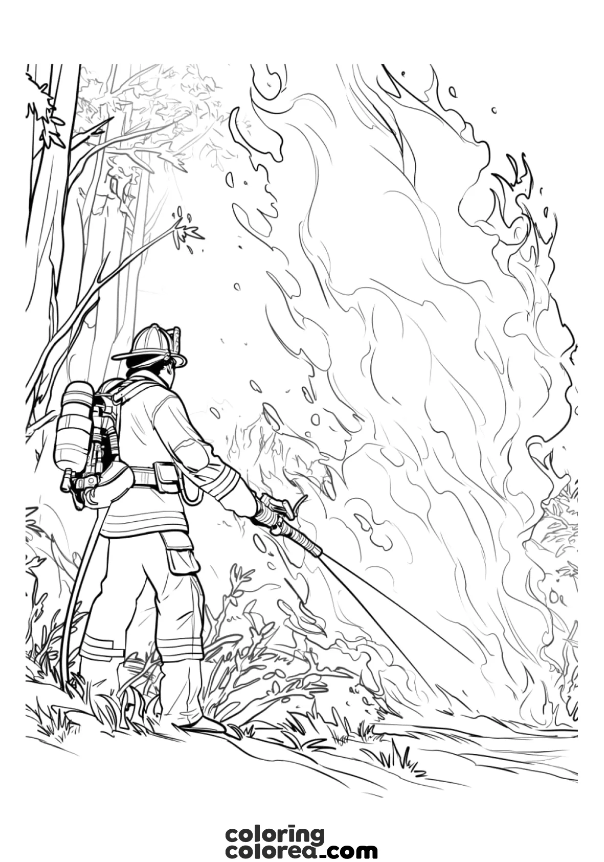 Drawing of a fireman fighting against fire