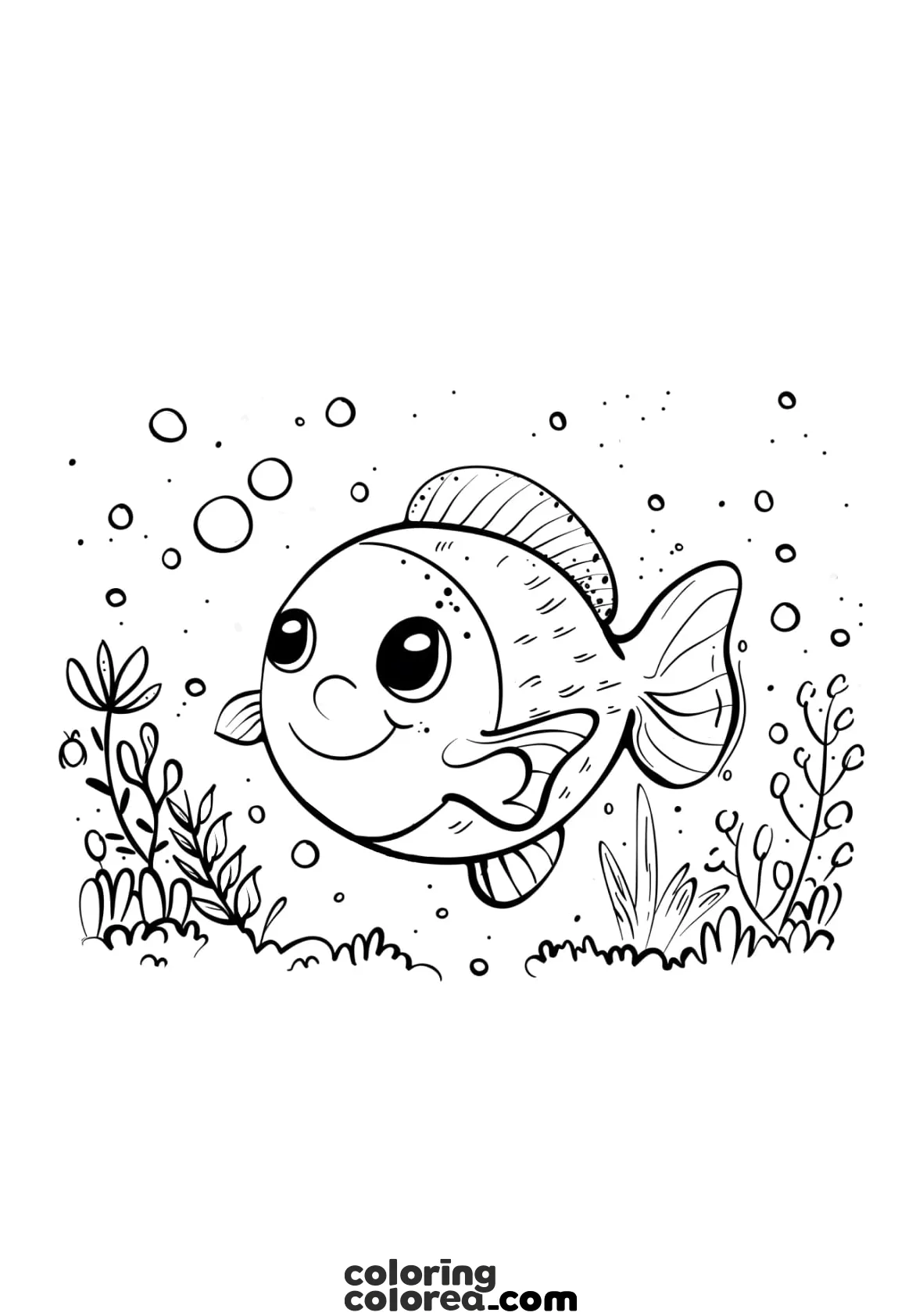 Colouring drawing of a fish exploring the seabed