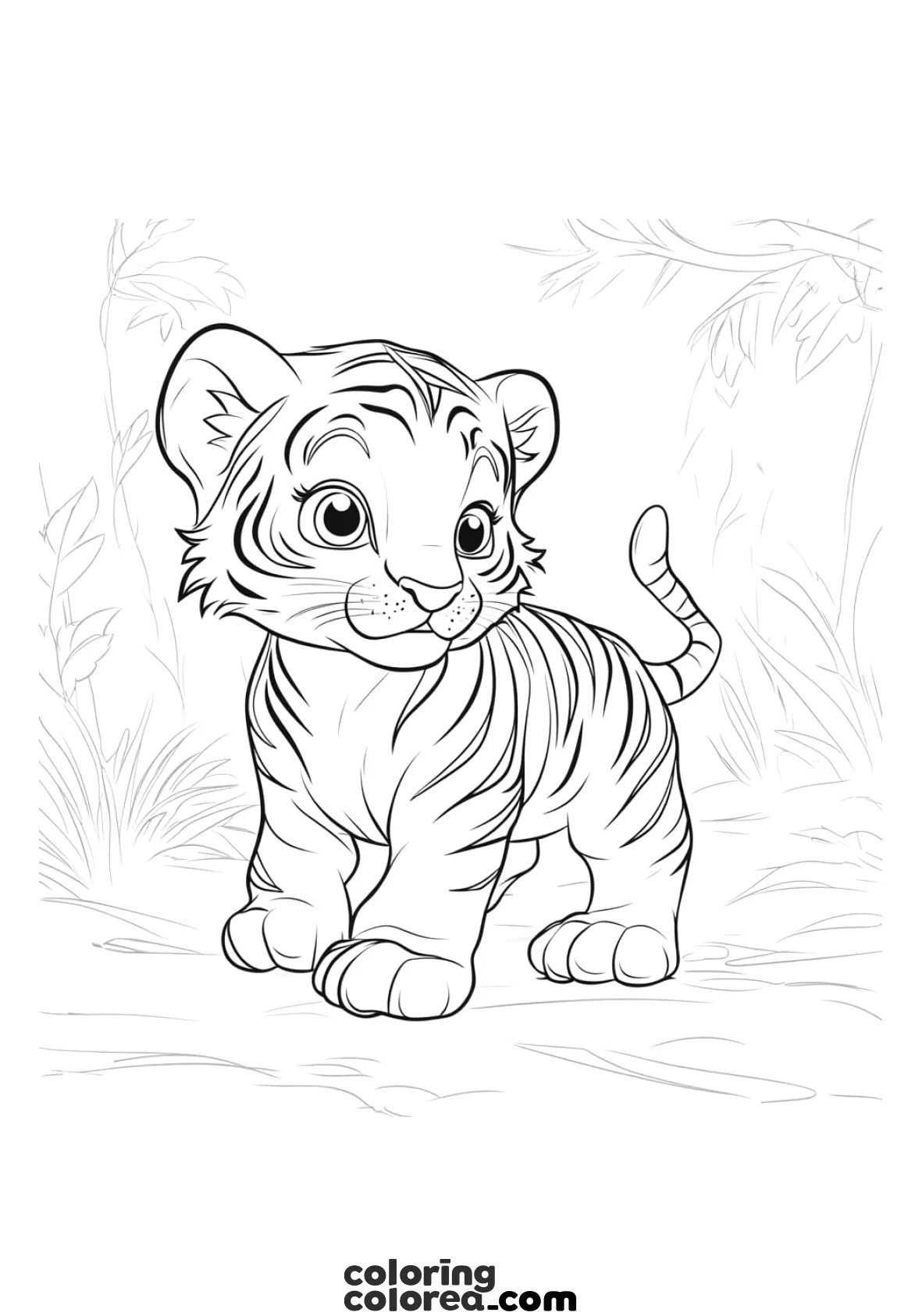 Drawing of a tiger cub ready for colouring in