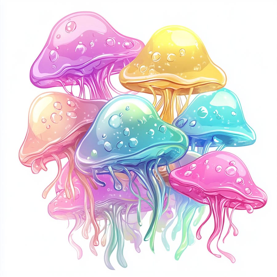 Jellyfish drawings in various colours