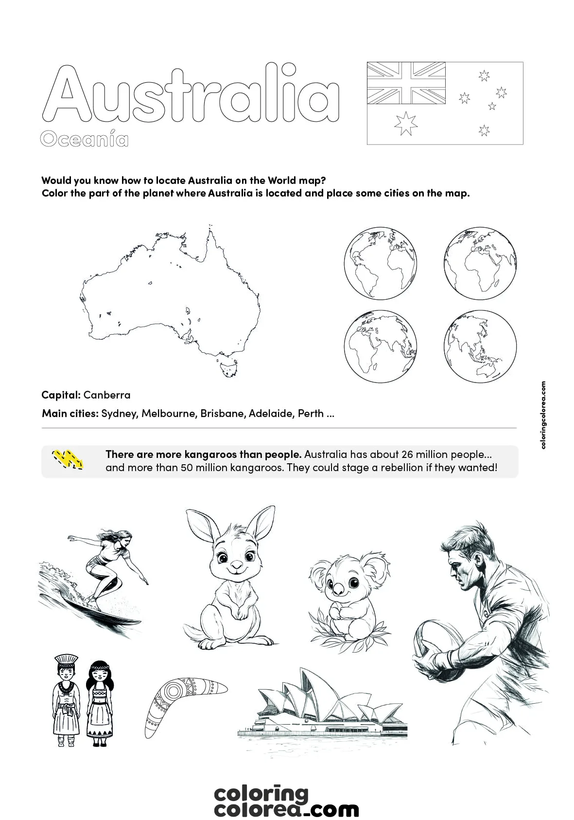 Free educational resources. A trip to Australia. Geography and environmental knowledge