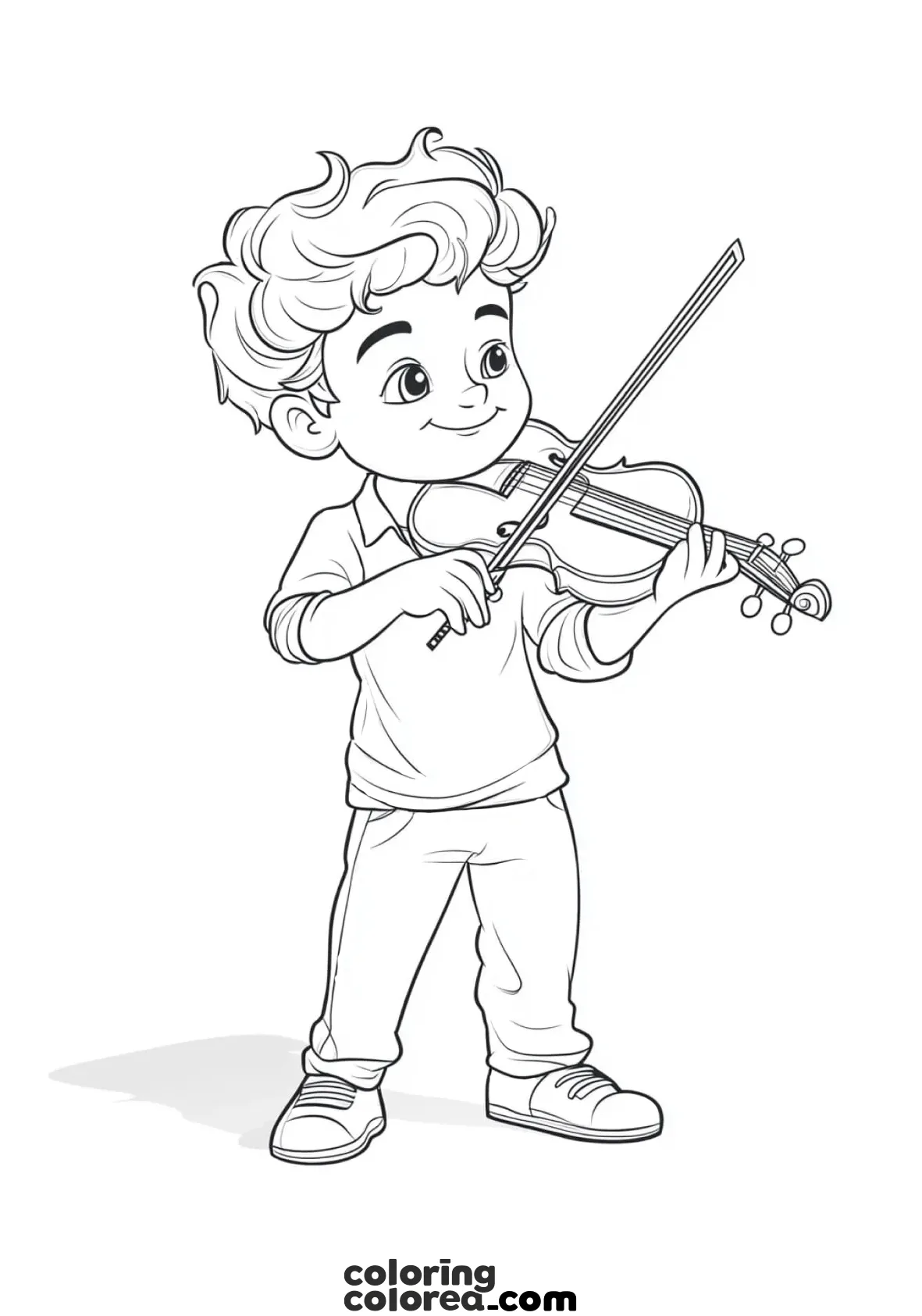 Colouring drawing of a child playing the violin