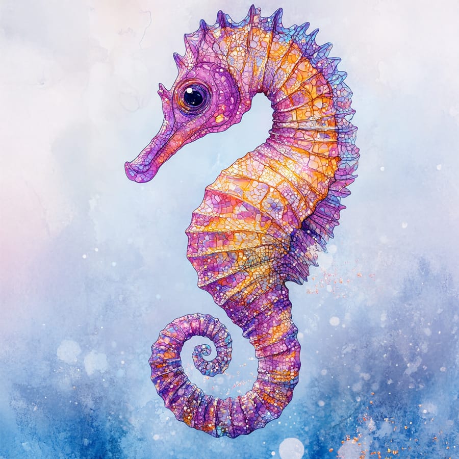 Colourful painting of a sea horse