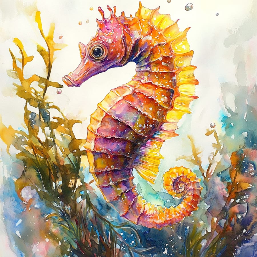 Drawing of a seahorse in the seabed