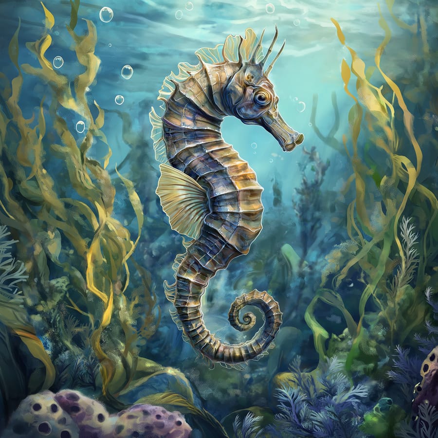 Drawing of a realistic seahorse