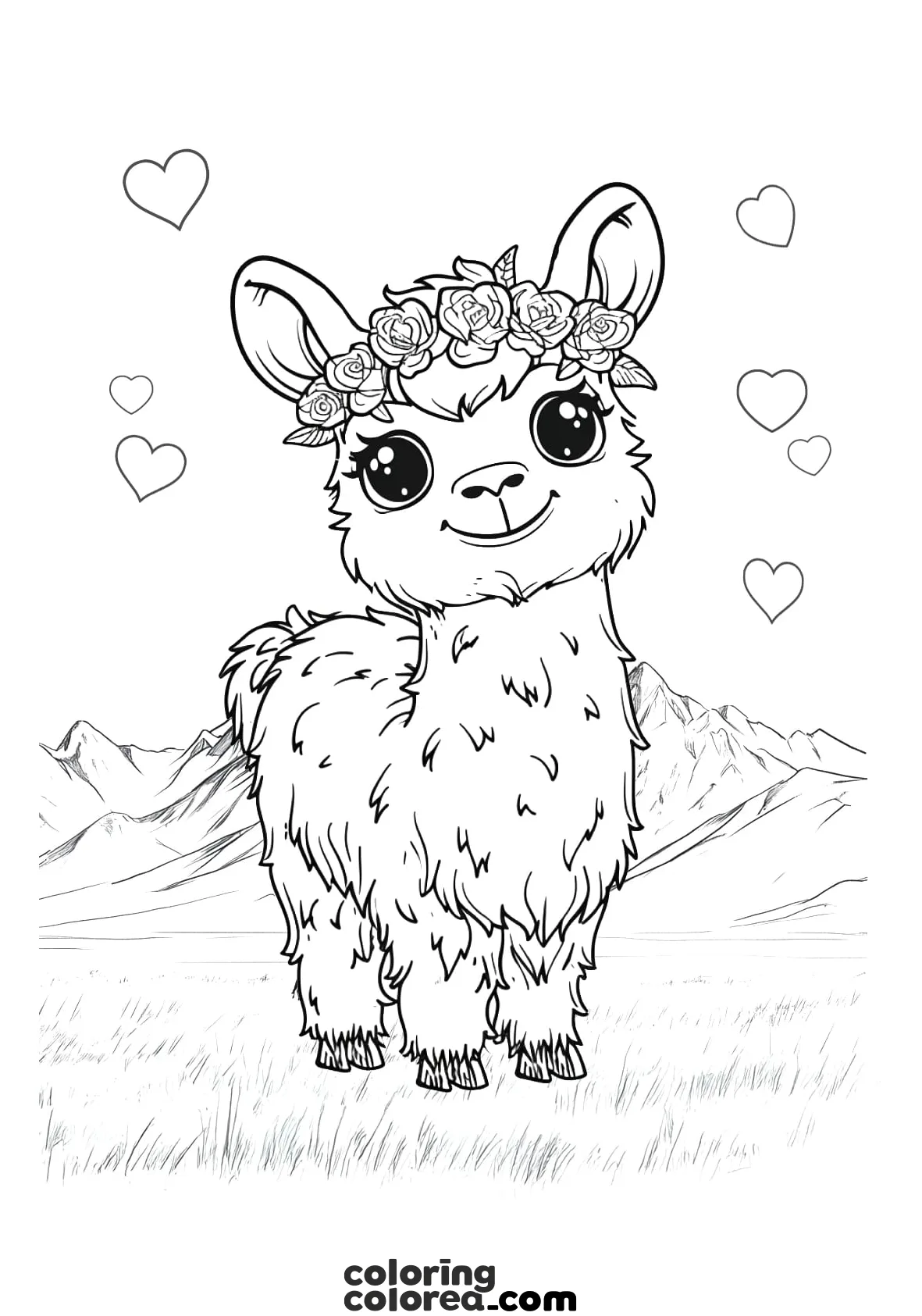 Drawing for colouring of an adorable llama