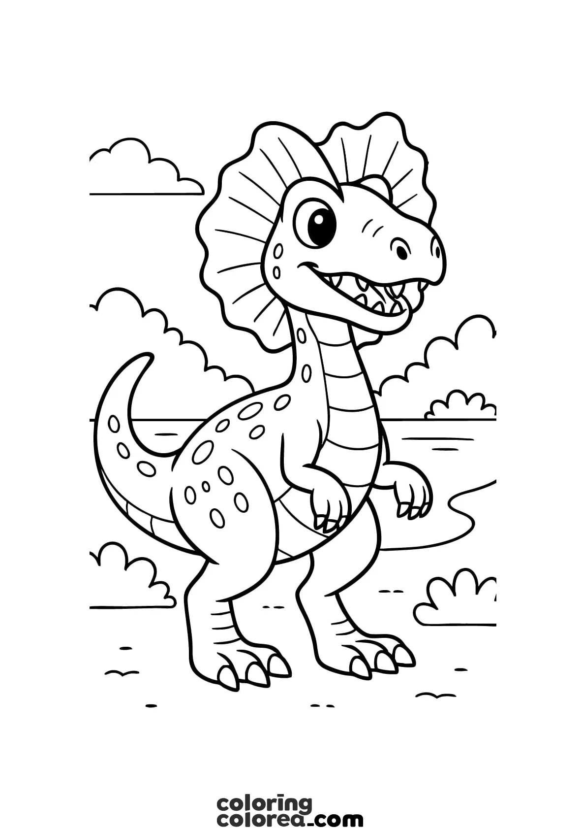Colouring drawing of a dinosaur Dilophosaurus