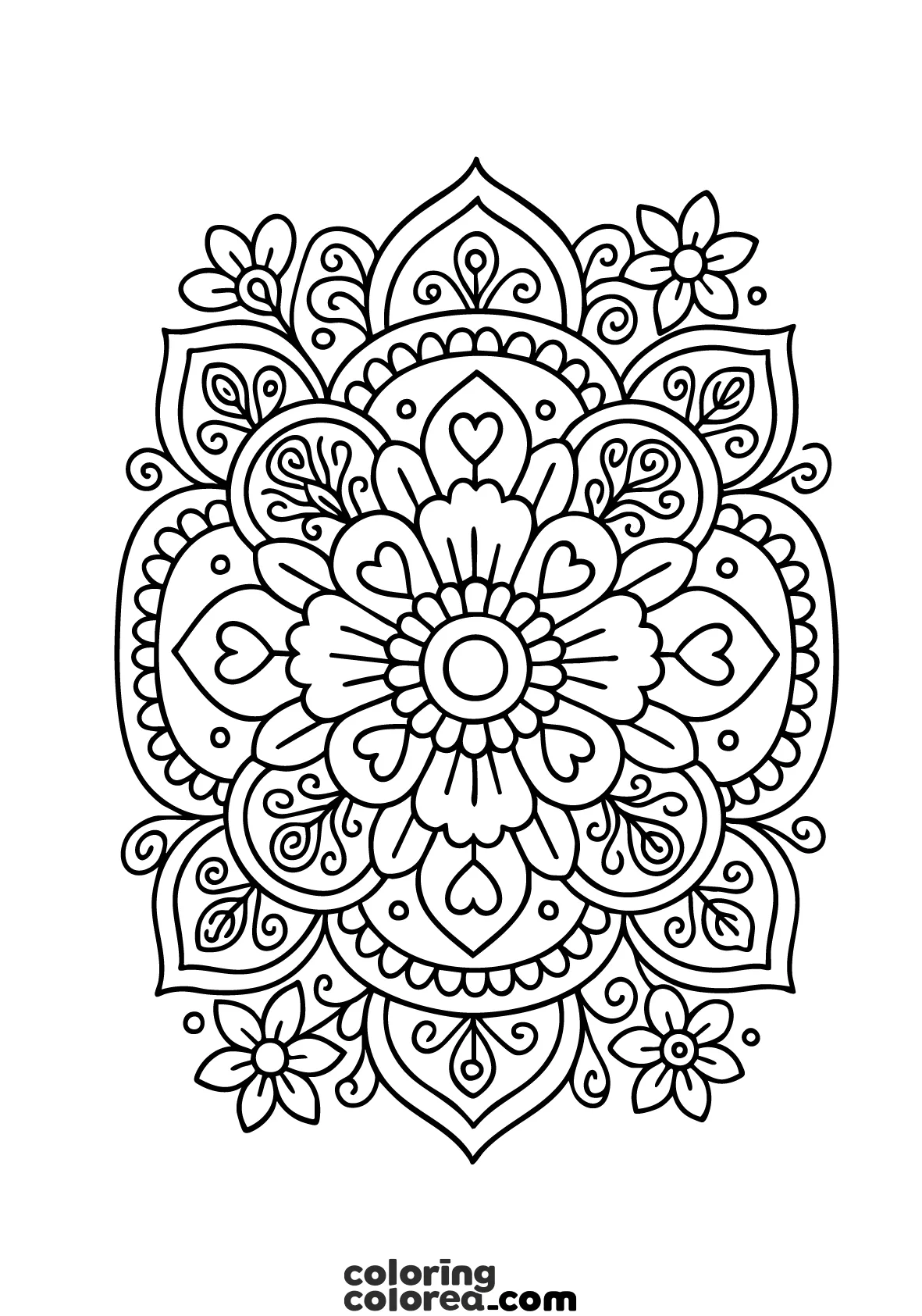 Colouring drawing of a mandala with floral inspiration