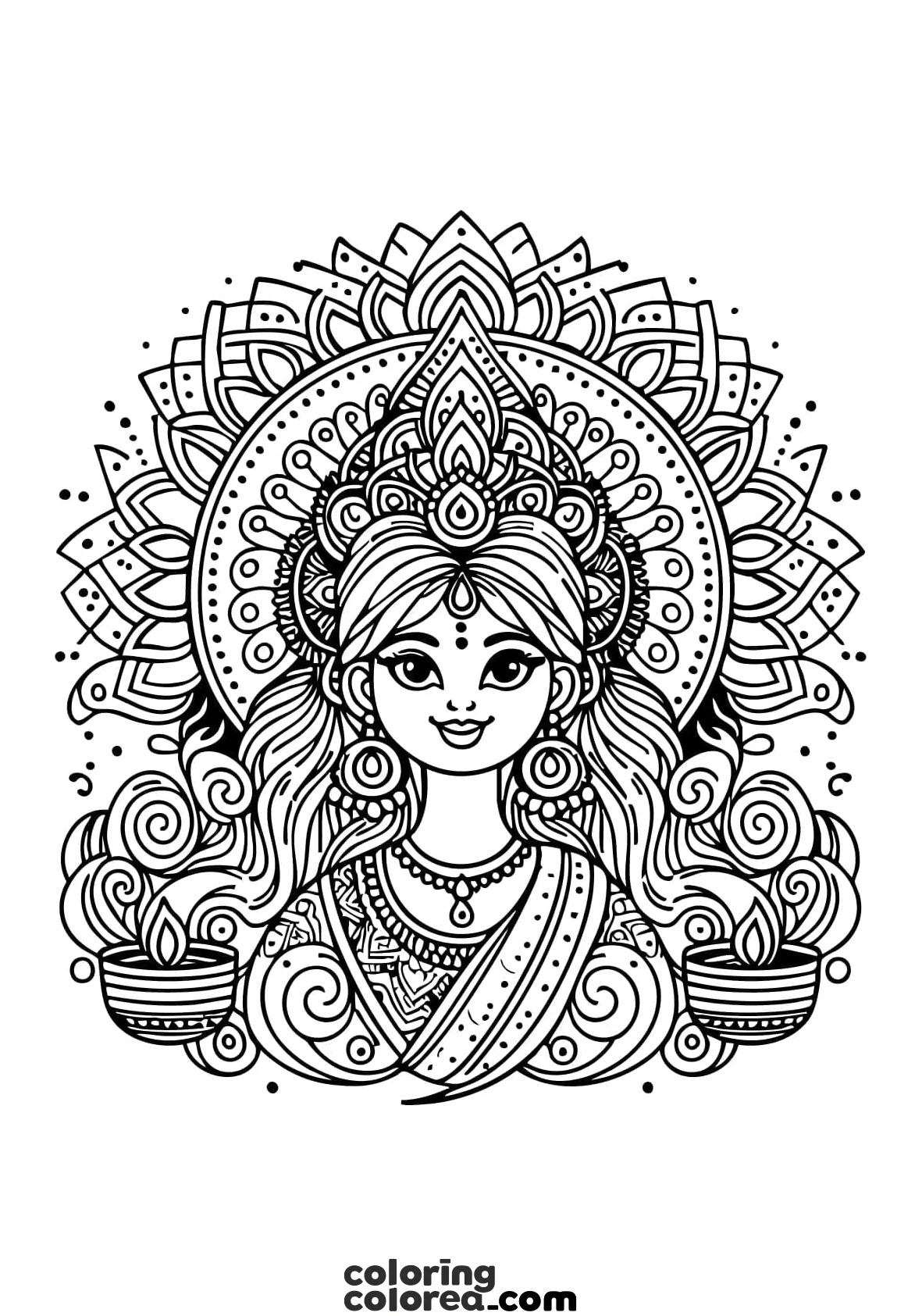 Free colouring pages, mandala with Hindu inspiration