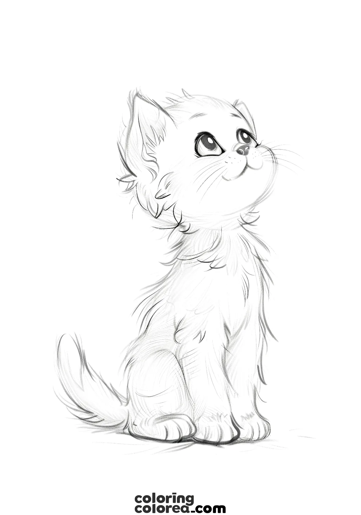 Adorable free colouring kitten in a pose of expectation