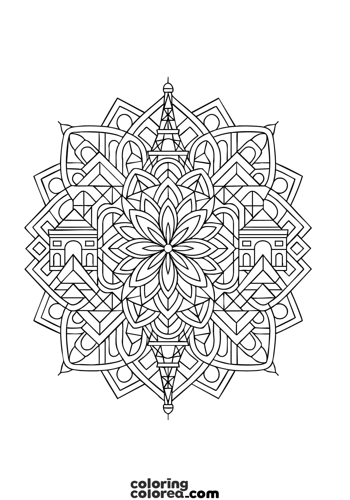 Drawing of a Mandala for free colouring with inspiration in Paris