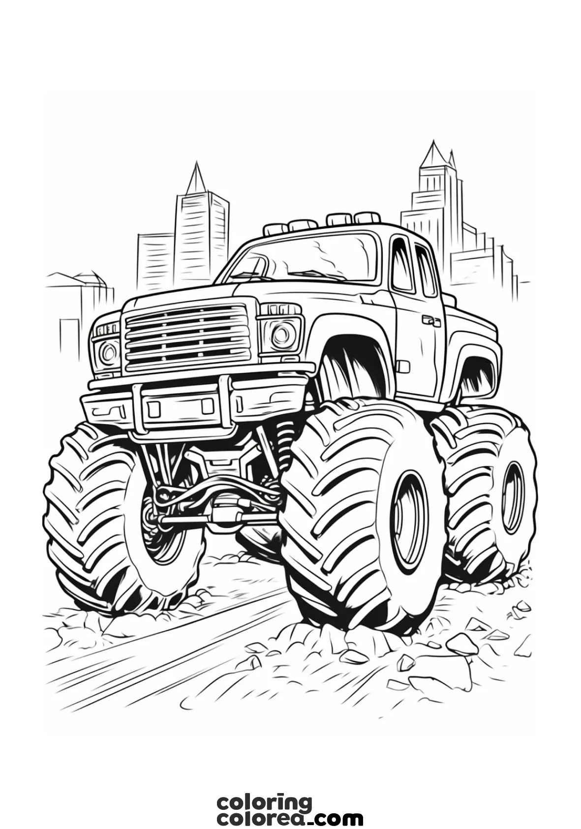 Colouring drawing of an amazing monster-truck