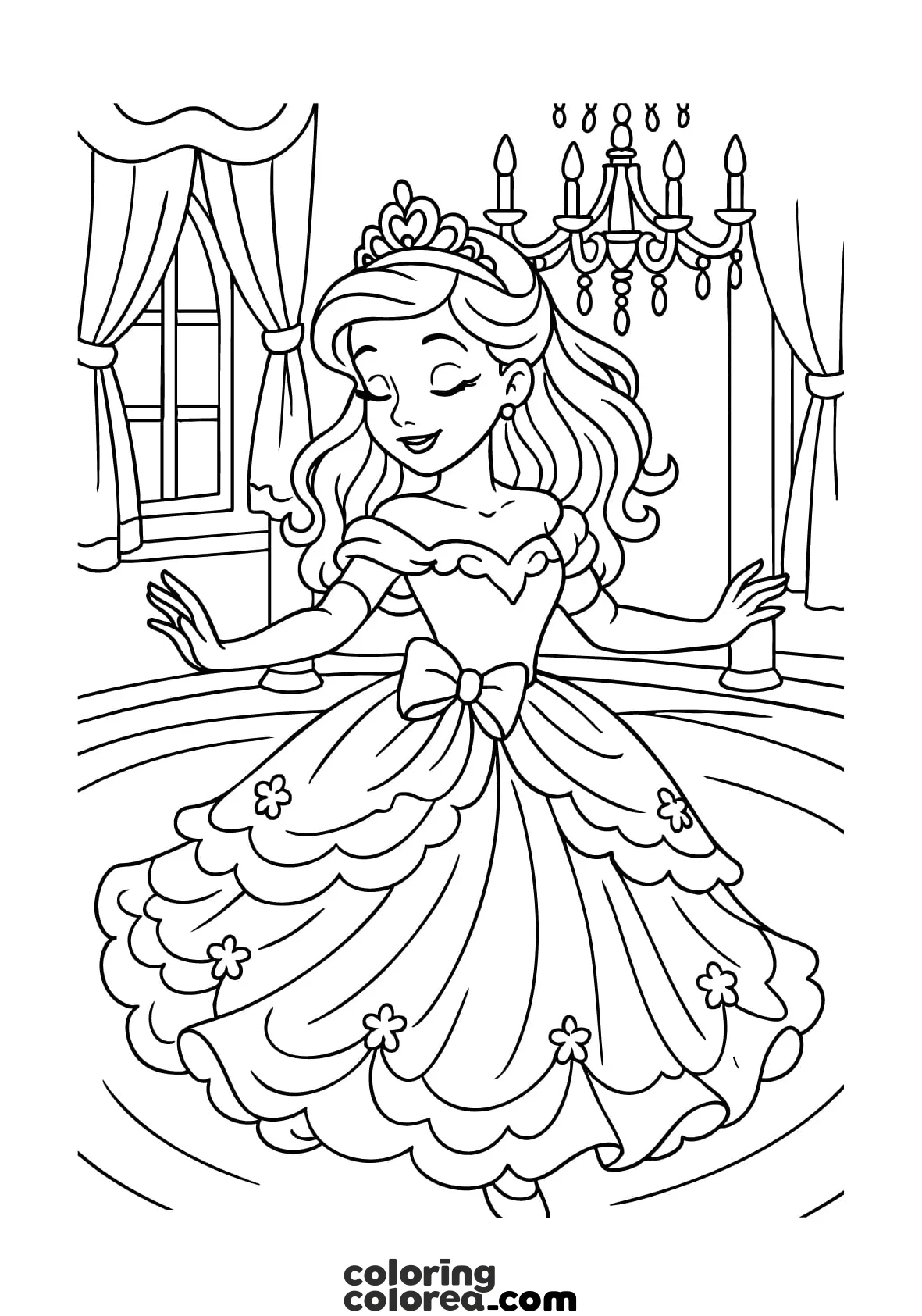 Dibujo para colorear de una princesa bailando