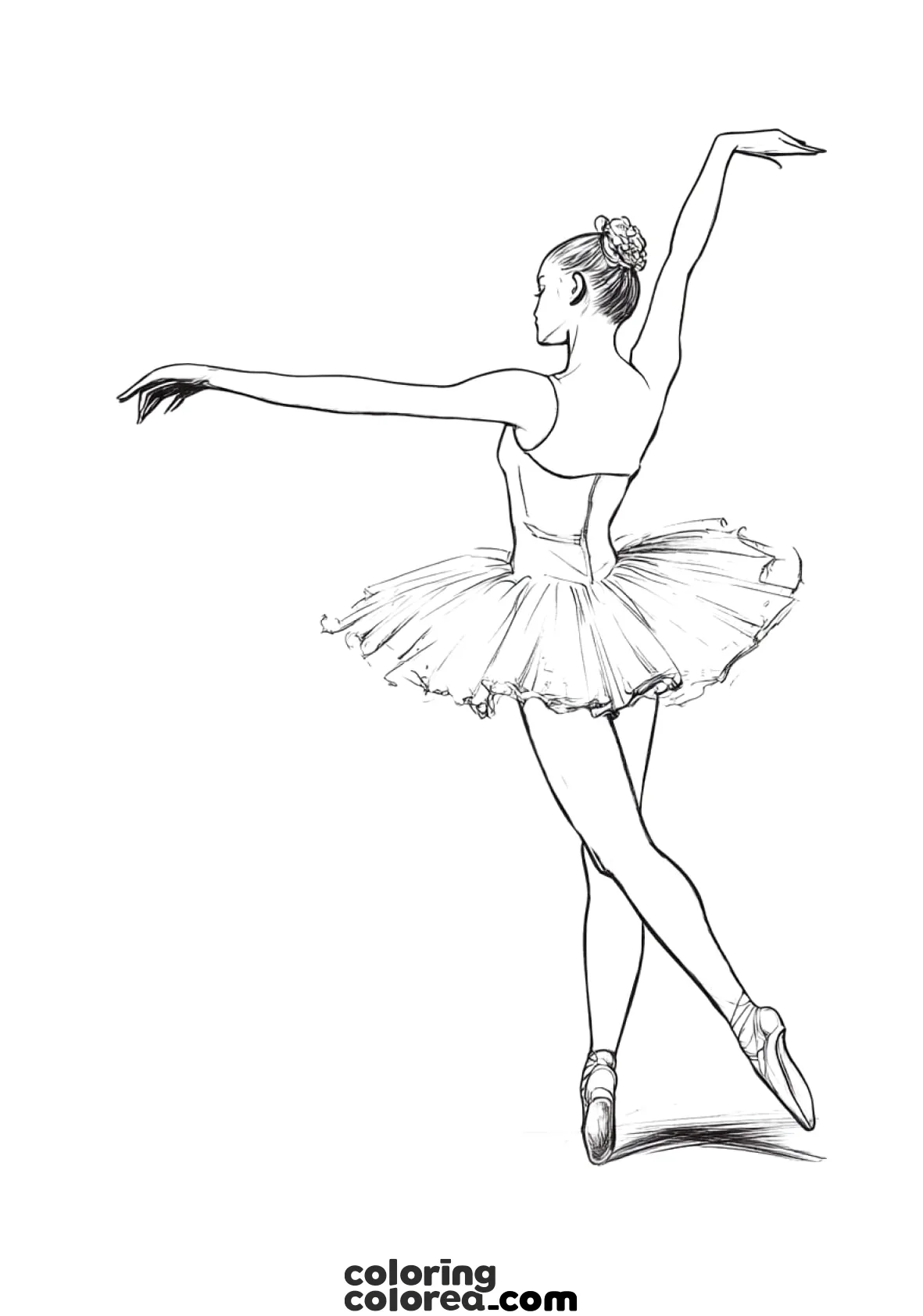 Colouring drawing of a ballet dancer. Learn how to give it realism step by step