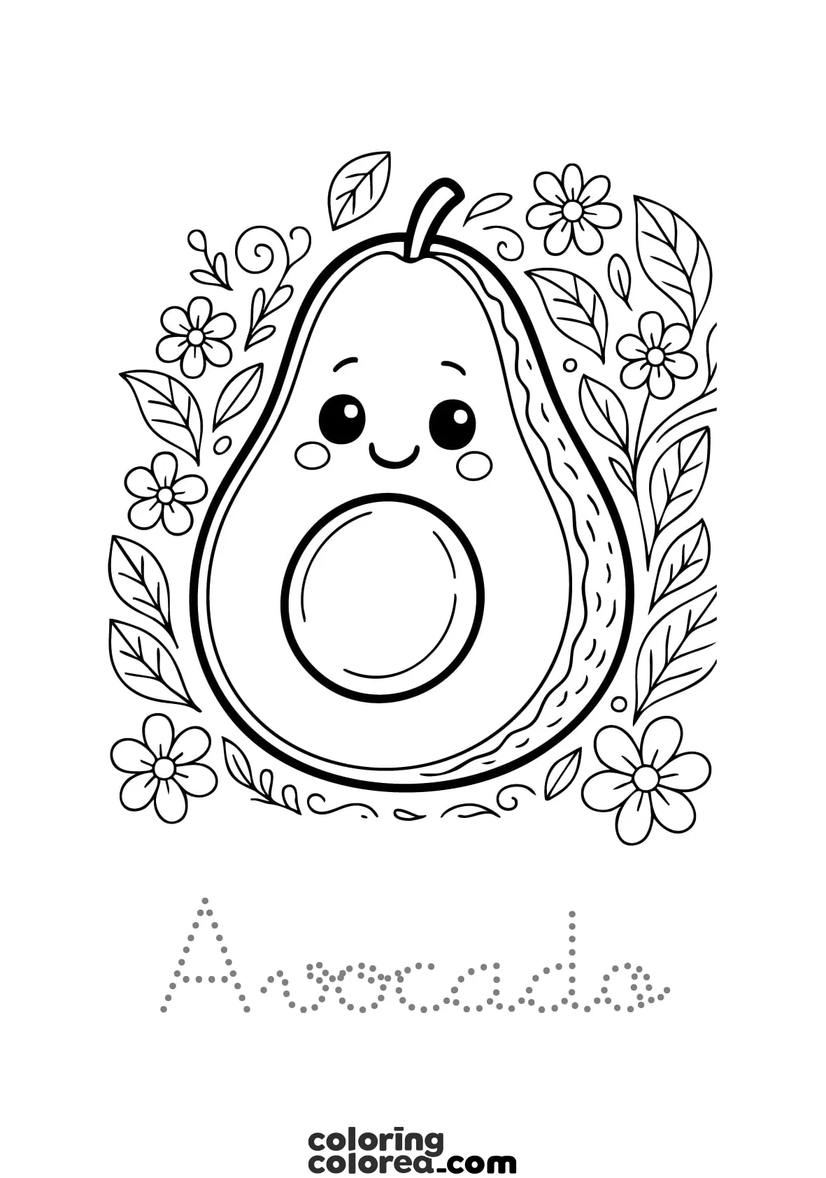 Drawing of a healthy avocado for colouring in
