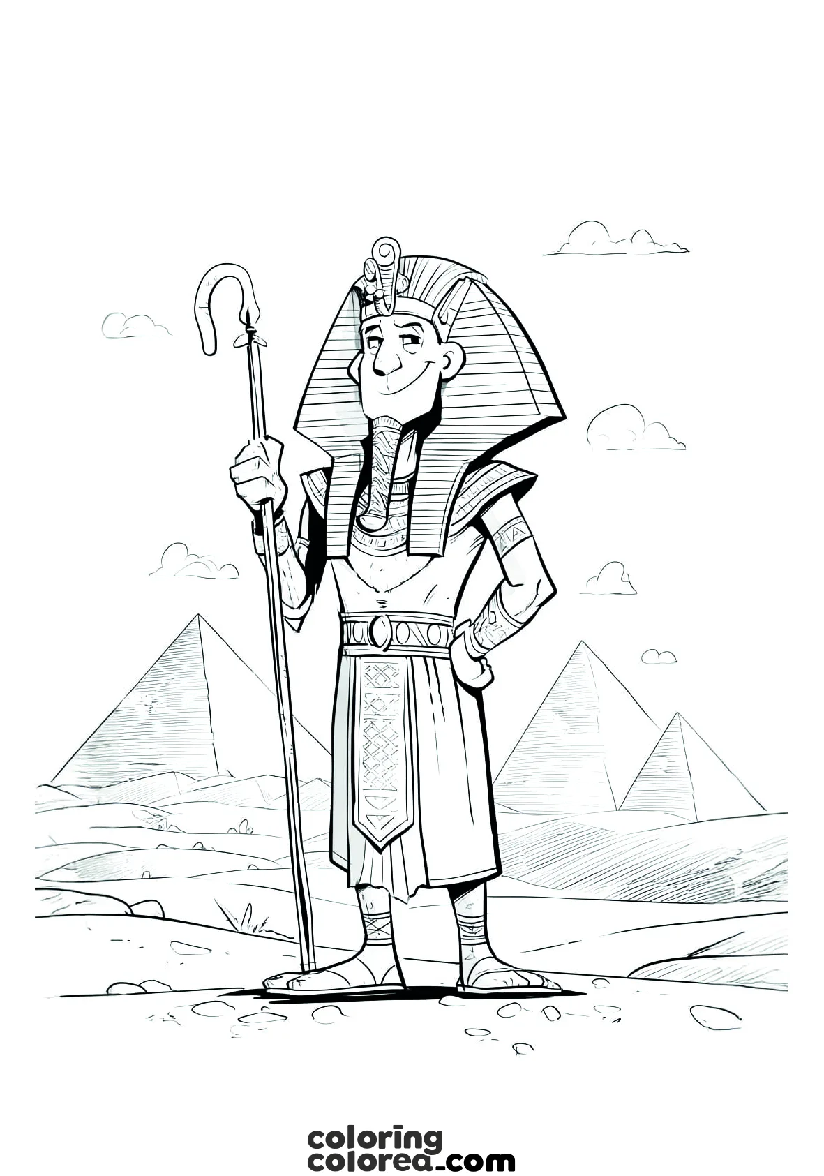 Cartoon drawing for colouring of a Pharaoh of Egypt