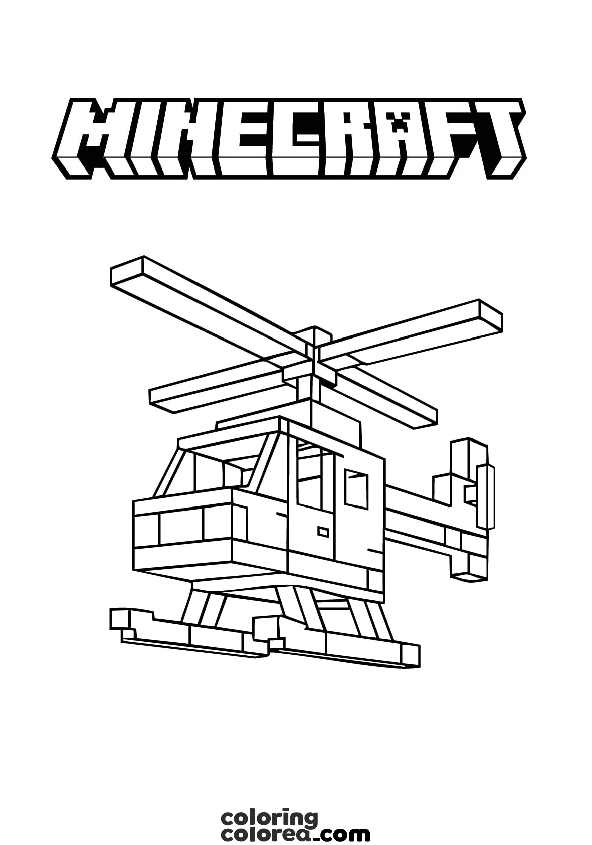 Colouring pages of helicopters in Minecraft.
