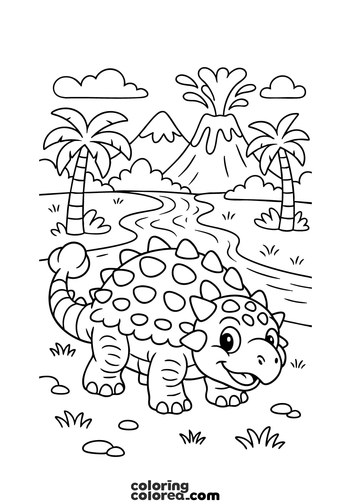 Free colouring drawing of a baby Ankylosaurus dinosaur