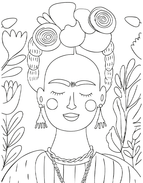 Dibujo para colorear de la artista mexicana Frida Khalo